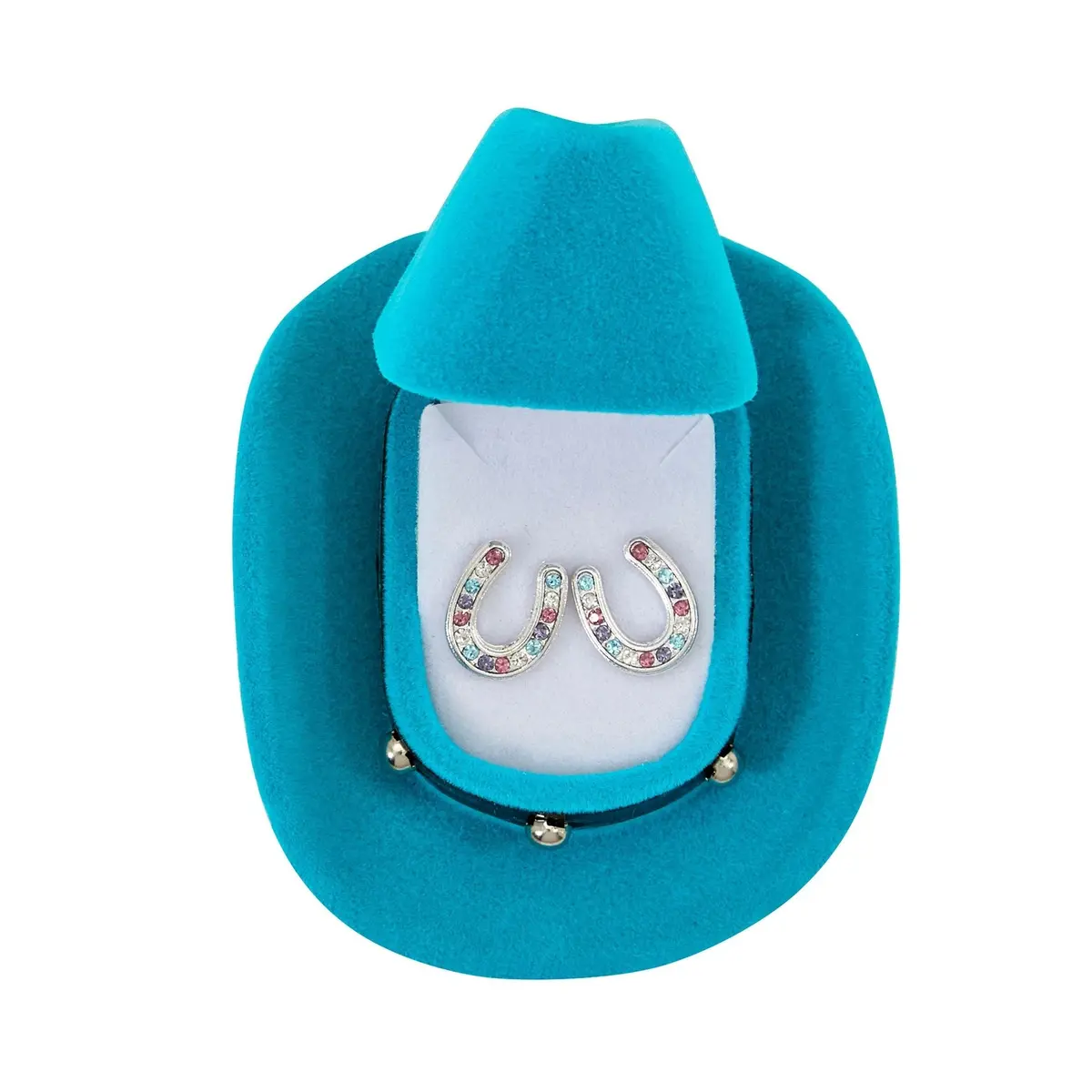 Awst Int'l Horseshoes Earrings W/Colorful Cowboy Hat Box 1
