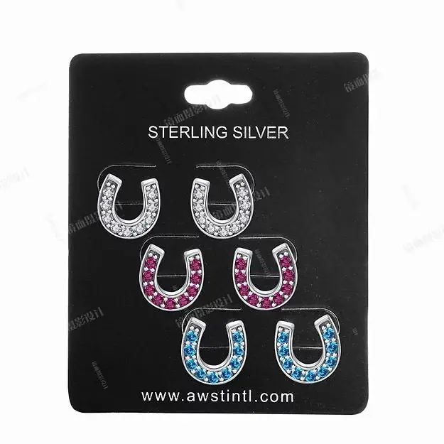 Awst Int'l Sterling Silver Crystal Horse Shoes Earrings 1