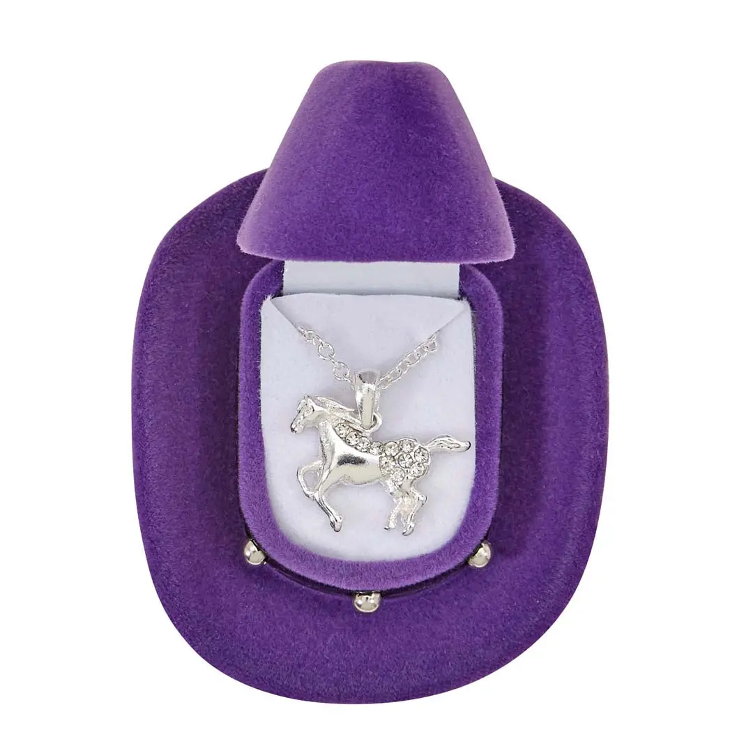 Awst Int'l Galloping Horse Necklace W/Colorful Cowboy Hat Box 1