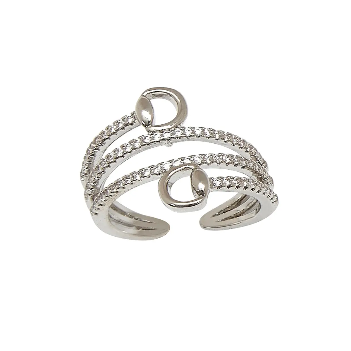 Awst Int'l  Rhodium Spiral Rhinestones & Snaffle Bit Adjustable Ring 1
