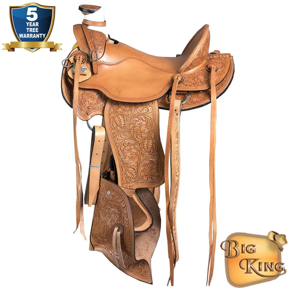 Hilason Western Horse Wade Saddle American Leather Ranch Roping Tan | Hand Tooled & For Horses 1