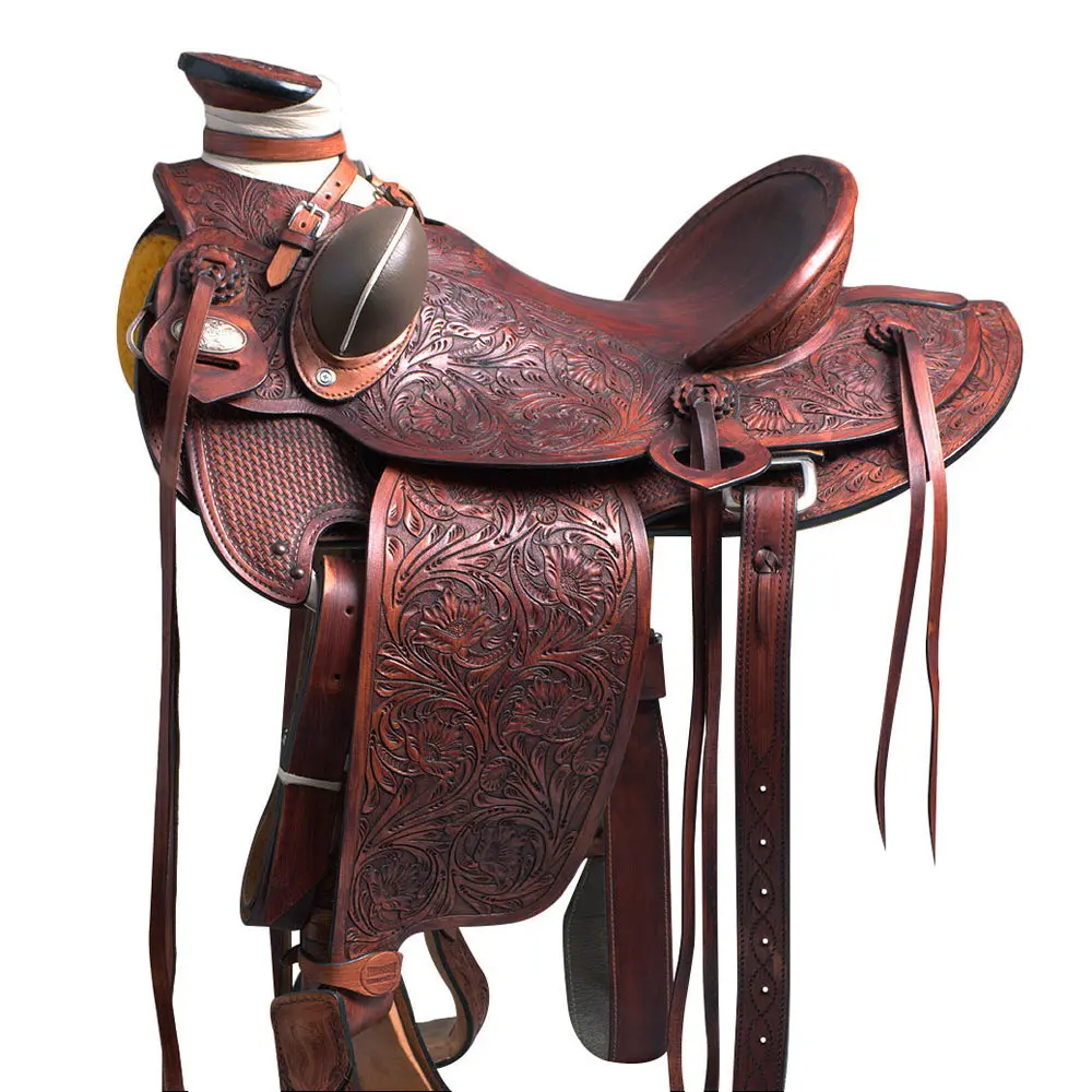 Hilason Western Horse Wade Saddle American Leather Ranch Roping Mahogany | Hand Tooled & For Horses 1