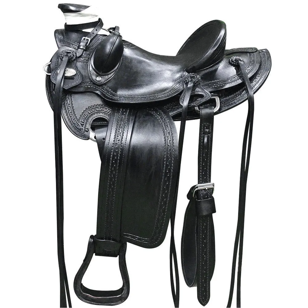 Hilason Western Horse Wade Saddle American Leather Ranch Roping Black | Hand Tooled & For Horses 1