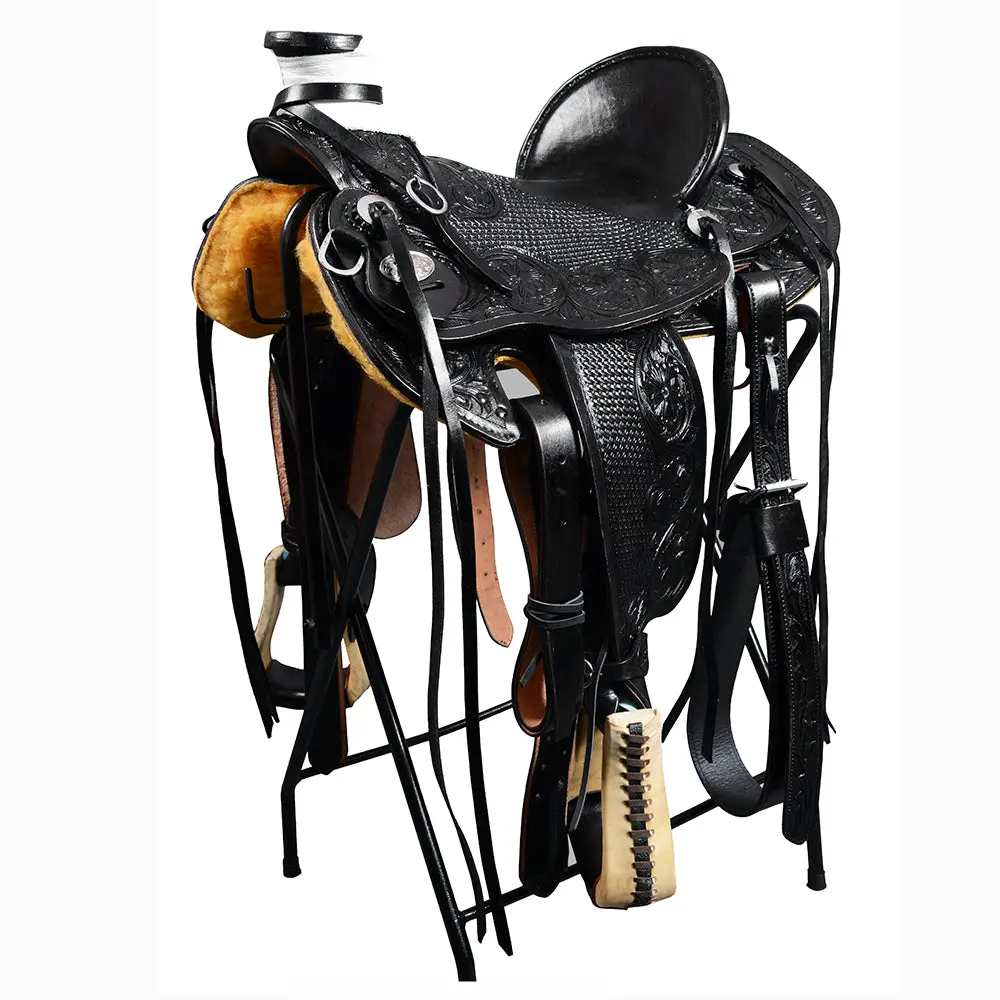 Hilason Western Horse Wade Saddle American Leather Ranch Roping Black | Hand Tooled & For Horses 1