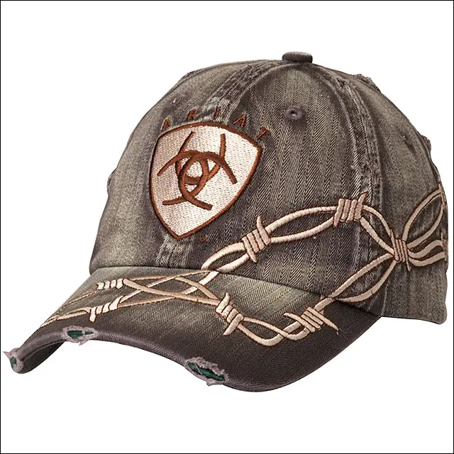 Ariat Western Mens Cowboy Baseball Cap W/ Barbwire Embroidered Logo Brown 1