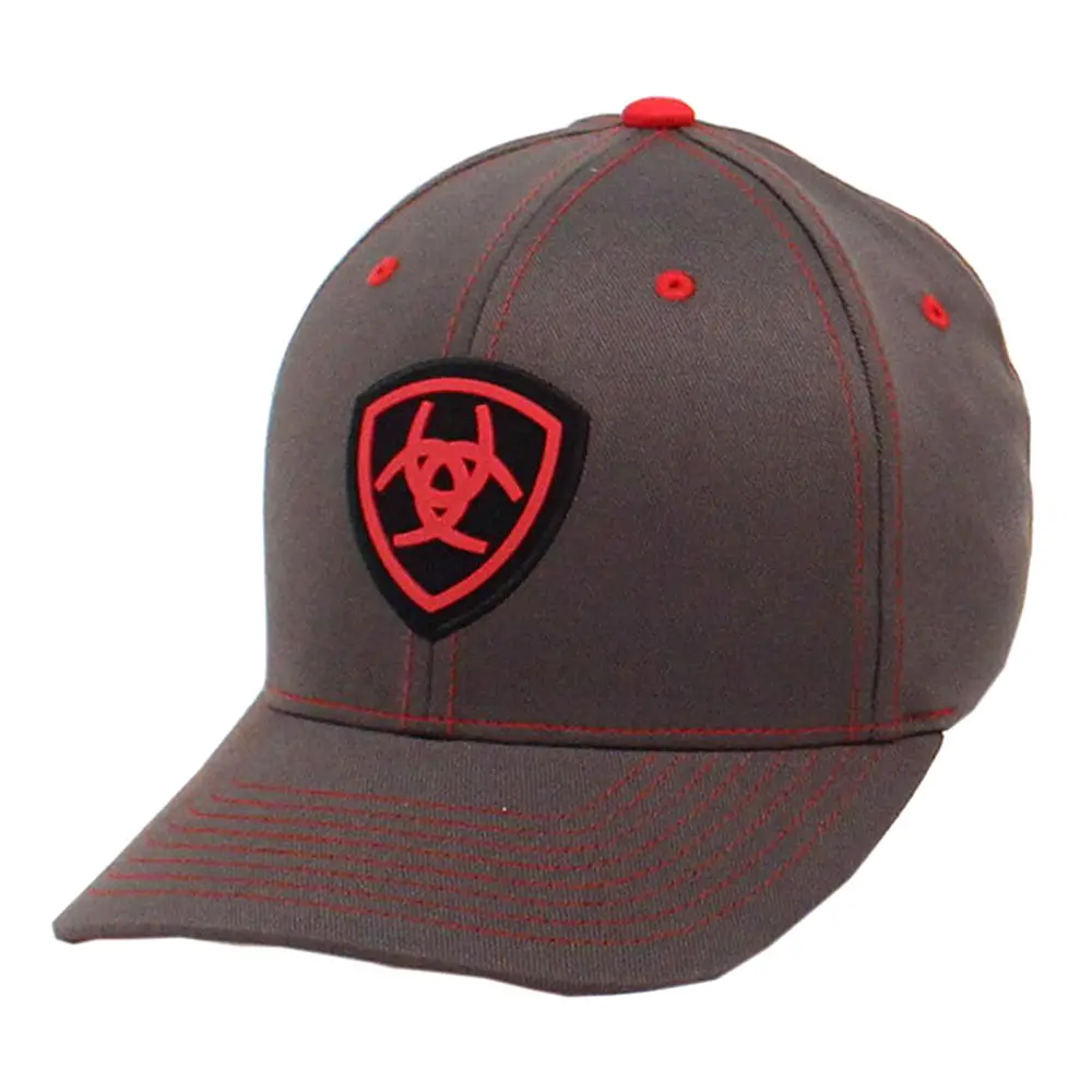 Ariat Western Mens Baseball Cap Cowboy Flex Fit Gray Red Logo 1