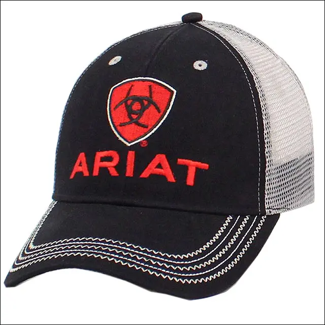 Ariat Mens Cowboy Mesh Back Baseball Cap W/ Red Zig Zag Logo Black Gray 1
