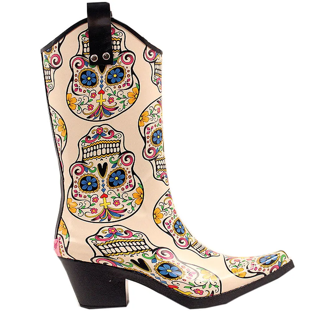Blazin Roxx Roxy Ladies Sugar Skull Rain Boots Waterproof Snip Toe Cowgirl Heel 1