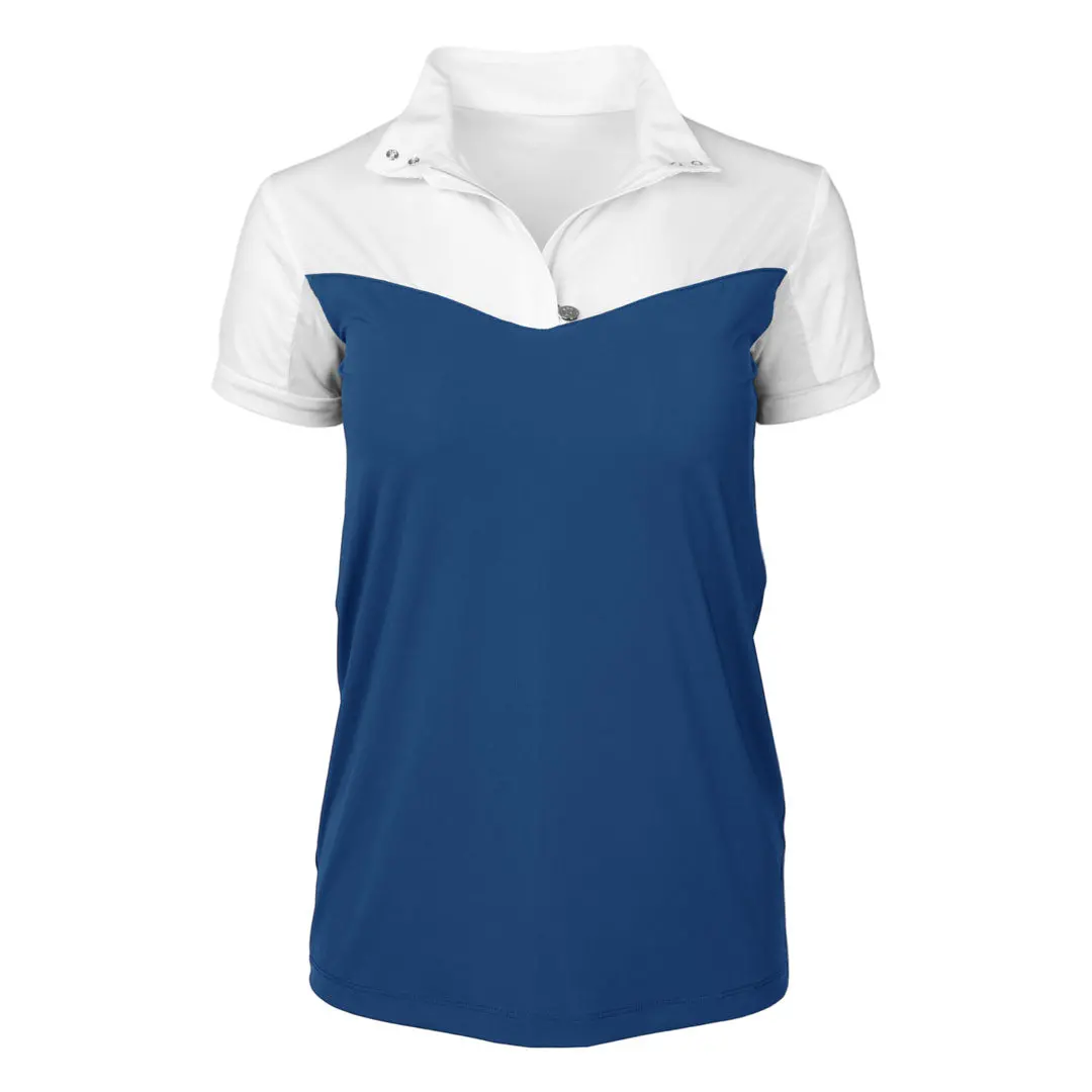 Dapplebay Lady 1/4 Zip Show Top - Short Sleeve-White/Navy 1