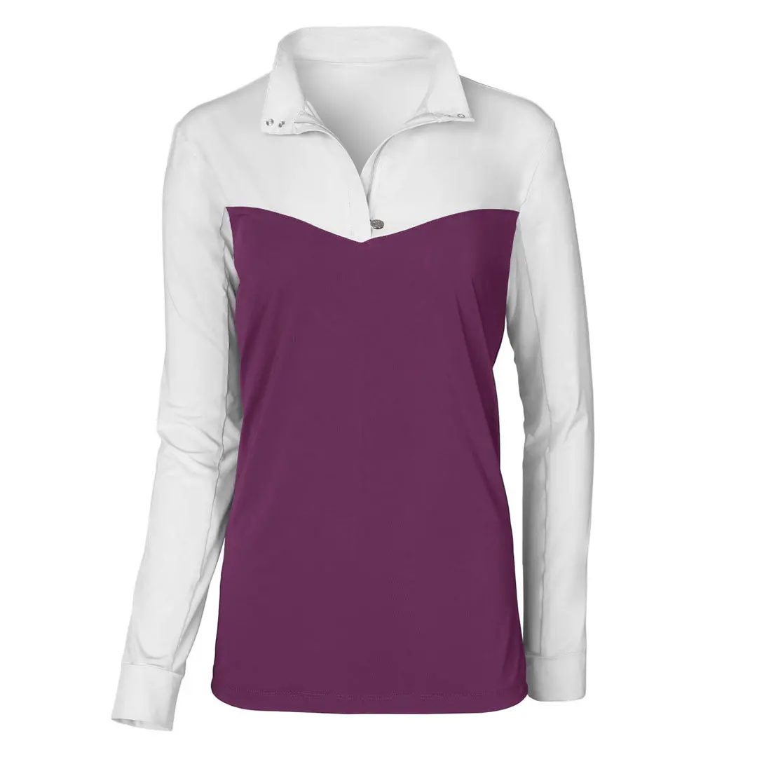 Dapplebay Lady 1/4 Zip Show Top-White/Plum 1
