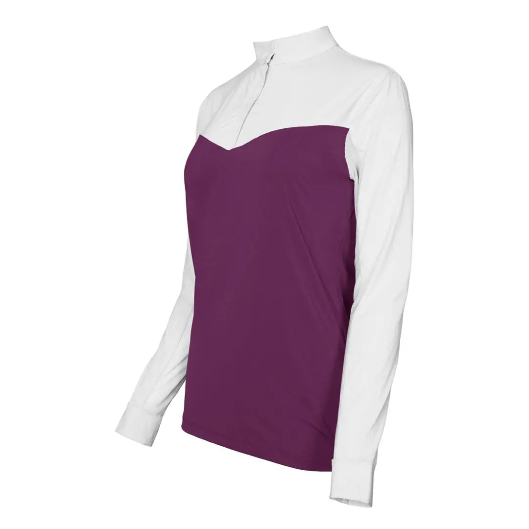 Dapplebay Lady 1/4 Zip Show Top-White/Plum 2