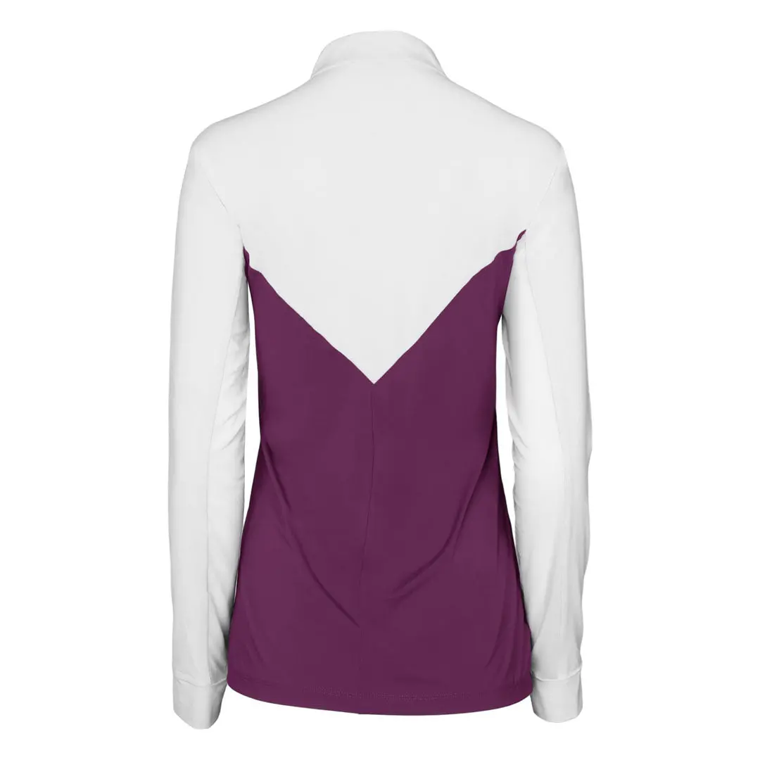 Dapplebay Lady 1/4 Zip Show Top-White/Plum 4