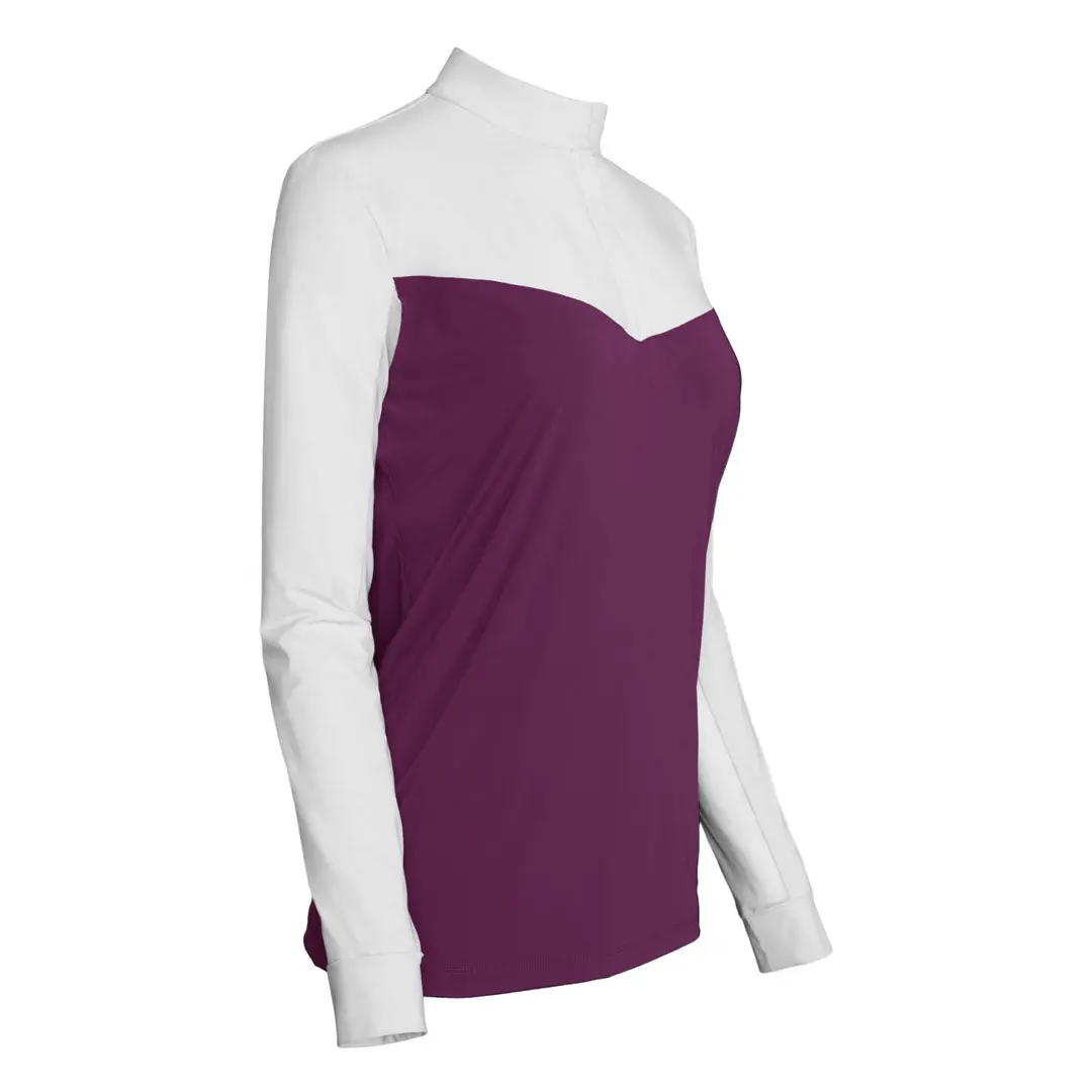 Dapplebay Lady 1/4 Zip Show Top-White/Plum 5