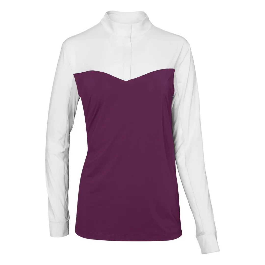 Dapplebay Lady 1/4 Zip Show Top-White/Plum 6