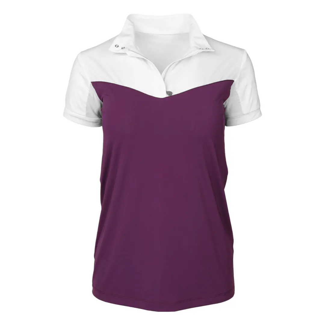 Dapplebay Lady 1/4 Zip Show Top - Short Sleeve-White/Plum 1