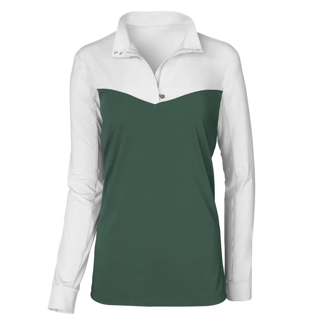 Dapplebay Lady 1/4 Zip Show Top-White/Evergreen 1