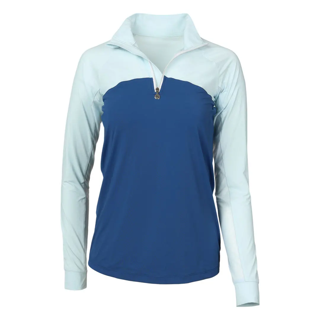 Dapplebay Lady 1/4 Zip Riding Top-Light Blue/Navy 1