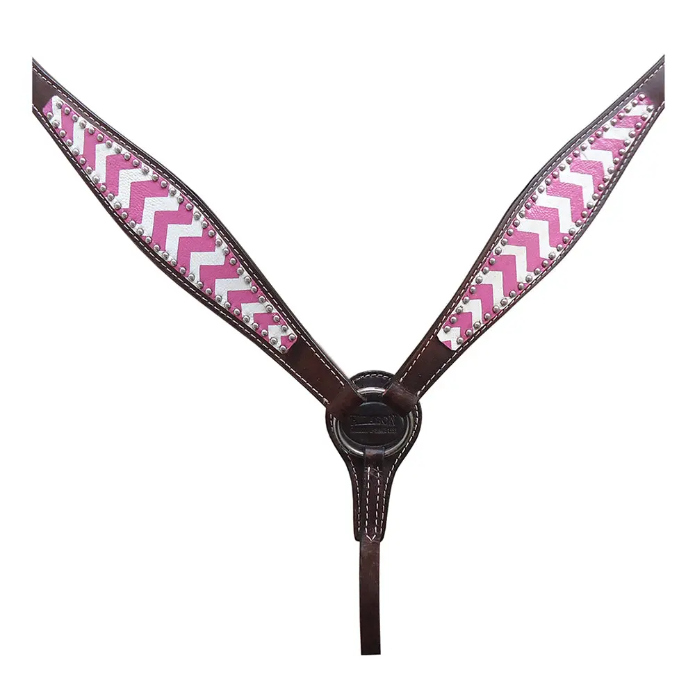 Hilason Western Horse Genuine Leather Headstall & Breast Collar Set Pink Zigzag 2