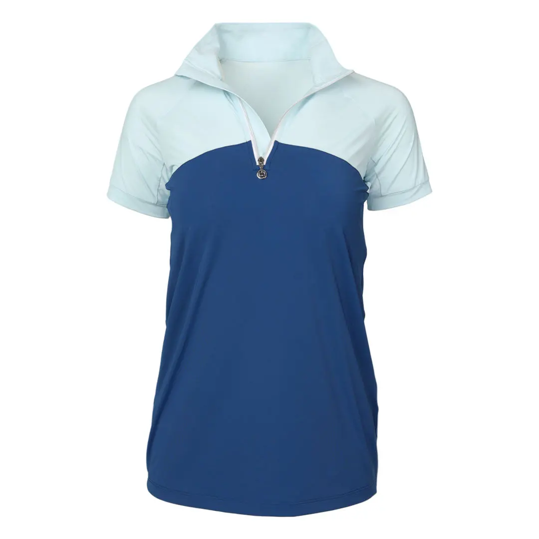 Dapplebay Lady 1/4 Zip Riding Top - Short Sleeve-Light Blue/Navy 1