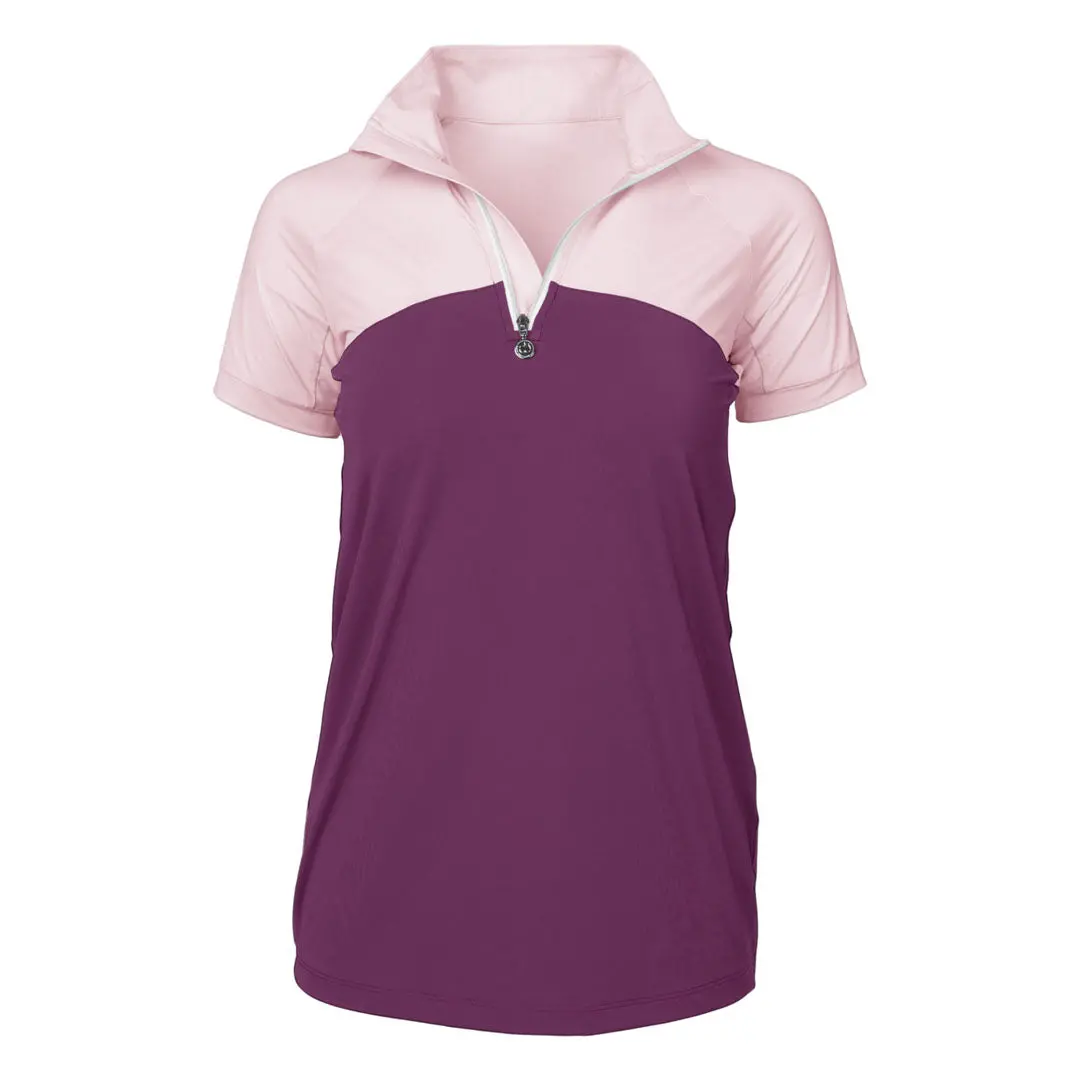 Dapplebay Lady 1/4 Zip Riding Top - Short Sleeve-Light Pink/Plum 1
