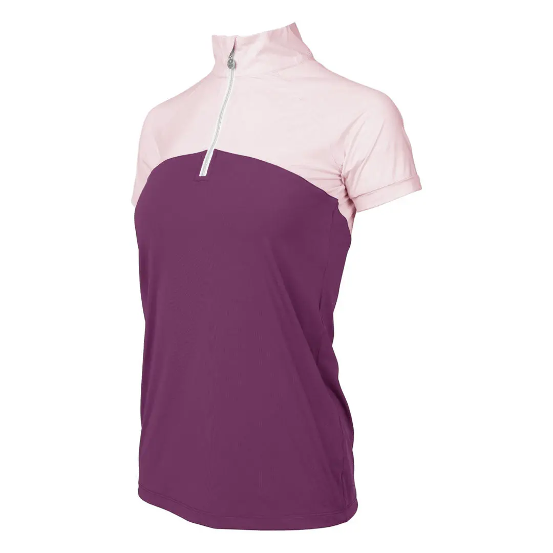 Dapplebay Lady 1/4 Zip Riding Top - Short Sleeve-Light Pink/Plum 2
