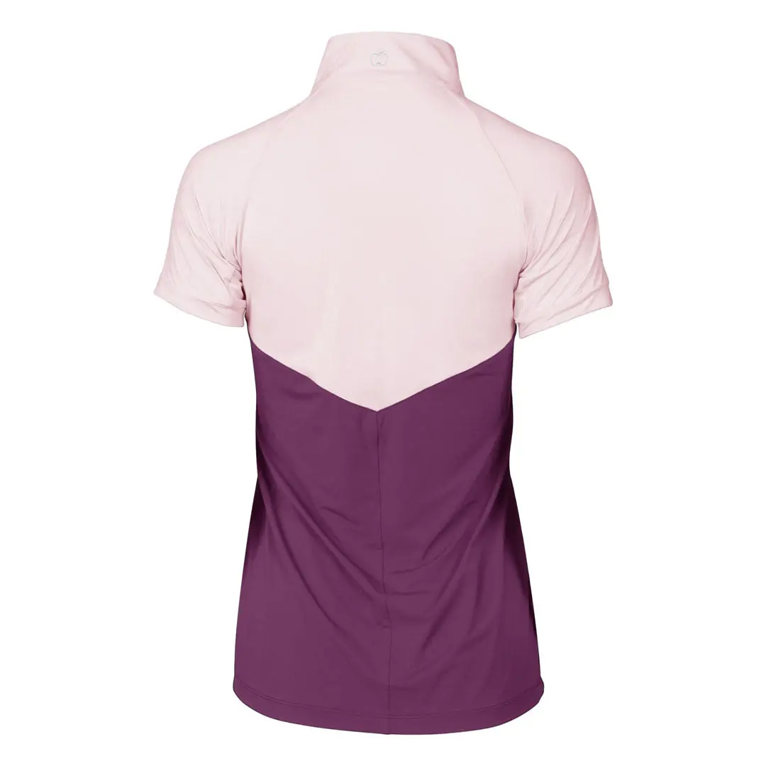 Dapplebay Lady 1/4 Zip Riding Top - Short Sleeve-Light Pink/Plum 3