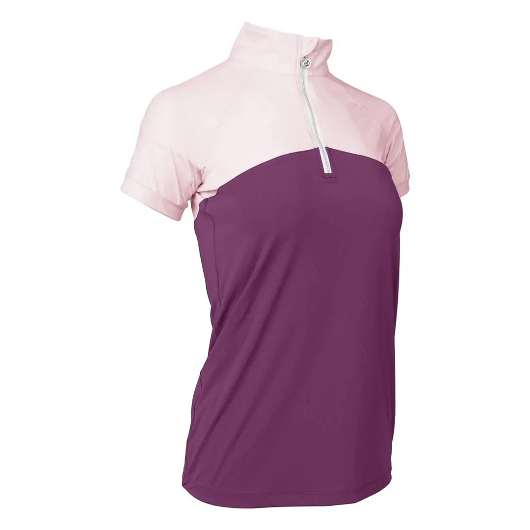 Dapplebay Lady 1/4 Zip Riding Top - Short Sleeve-Light Pink/Plum 5