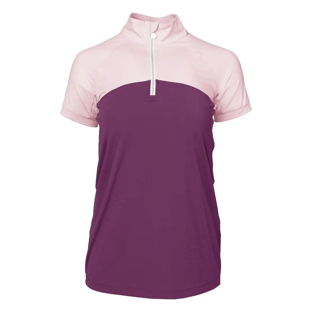 Dapplebay Lady 1/4 Zip Riding Top - Short Sleeve-Light Pink/Plum 4