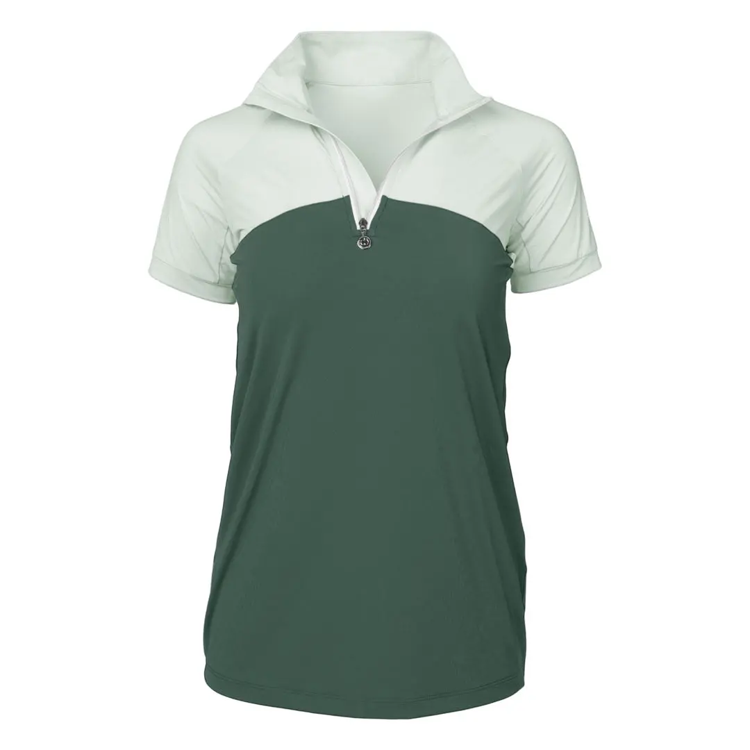 Dapplebay Lady 1/4 Zip Riding Top - Short Sleeve-Light Teal/Evergreen 1