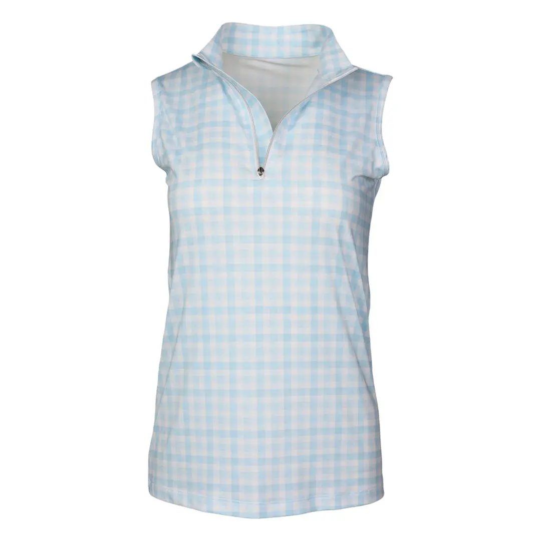 Dapplebay Gingham 1/4 Zip Riding Top - Sleeveless-Blue/White 1