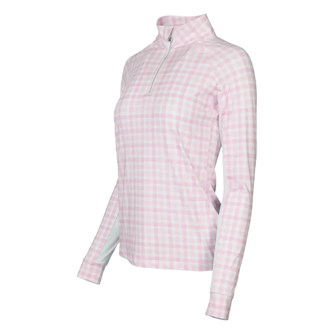 Dapplebay Gingham 1/4 Zip Riding Top - Long Sleeve-Pink/White 2