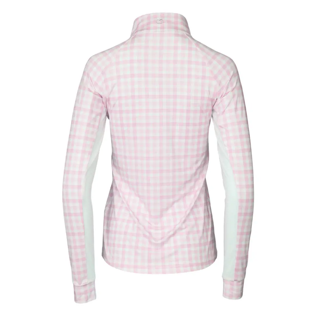 Dapplebay Gingham 1/4 Zip Riding Top - Long Sleeve-Pink/White 3