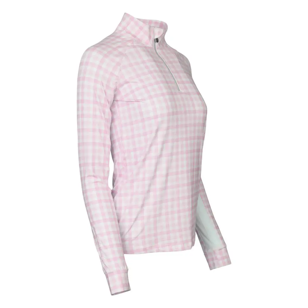 Dapplebay Gingham 1/4 Zip Riding Top - Long Sleeve-Pink/White 4