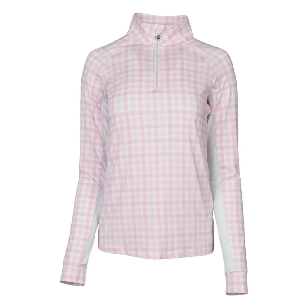 Dapplebay Gingham 1/4 Zip Riding Top - Long Sleeve-Pink/White 5