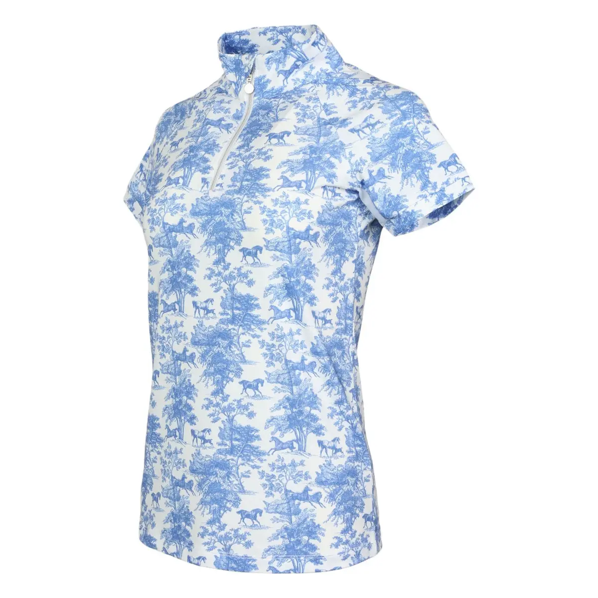Dapplebay Equestrian Toile 1/4 Zip Light Riding Top - Short Sleeve-Blue/White 2
