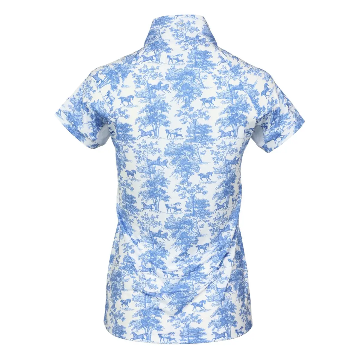 Dapplebay Equestrian Toile 1/4 Zip Light Riding Top - Short Sleeve-Blue/White 6