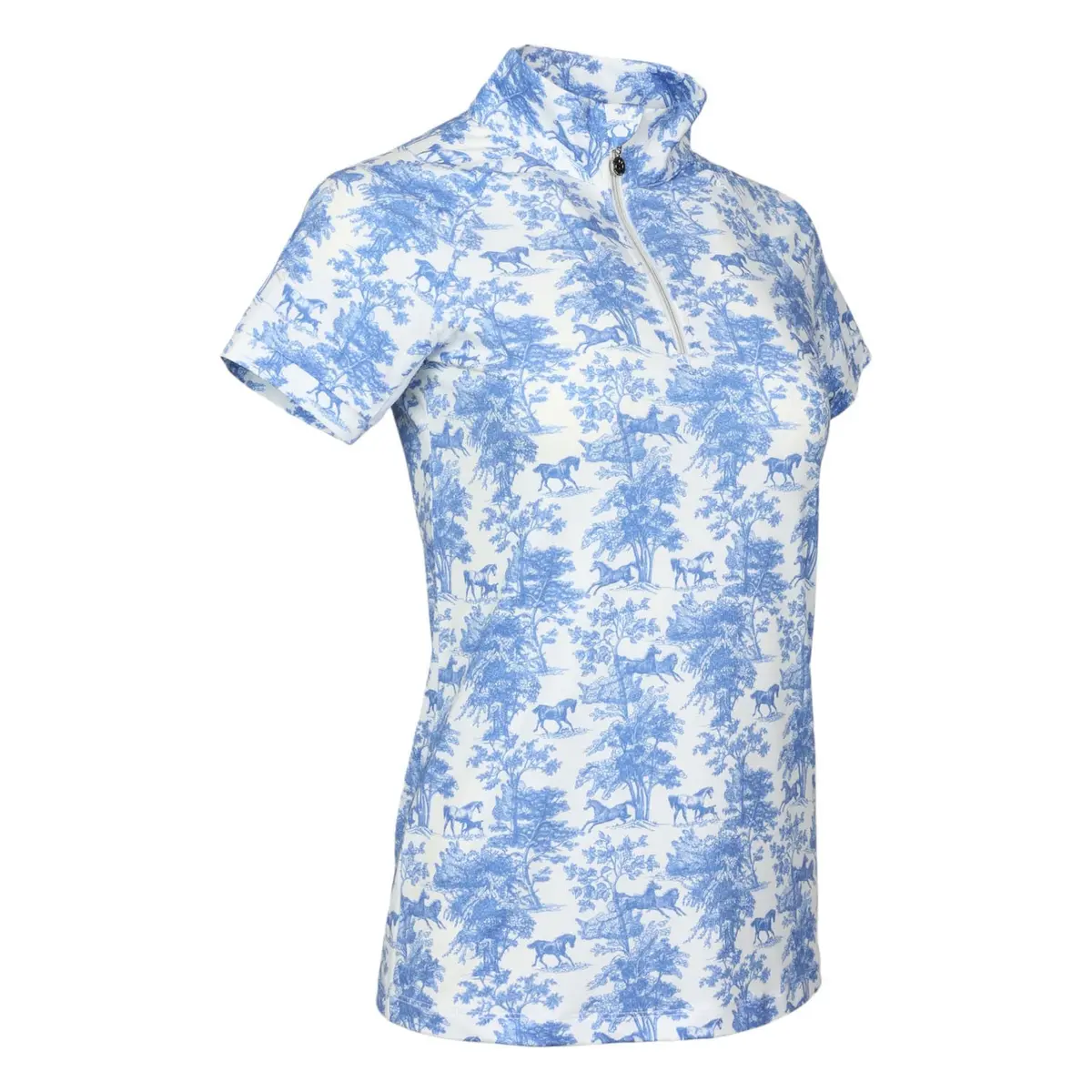 Dapplebay Equestrian Toile 1/4 Zip Light Riding Top - Short Sleeve-Blue/White 4