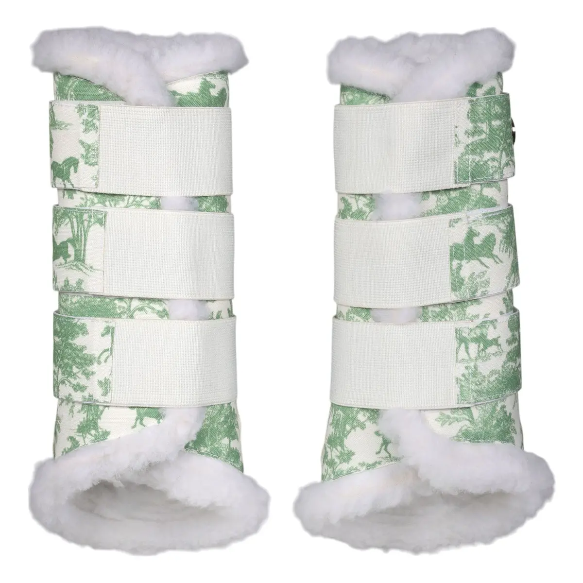 Dapplebay Equestrian Toile Brush Boots-Green/White 1