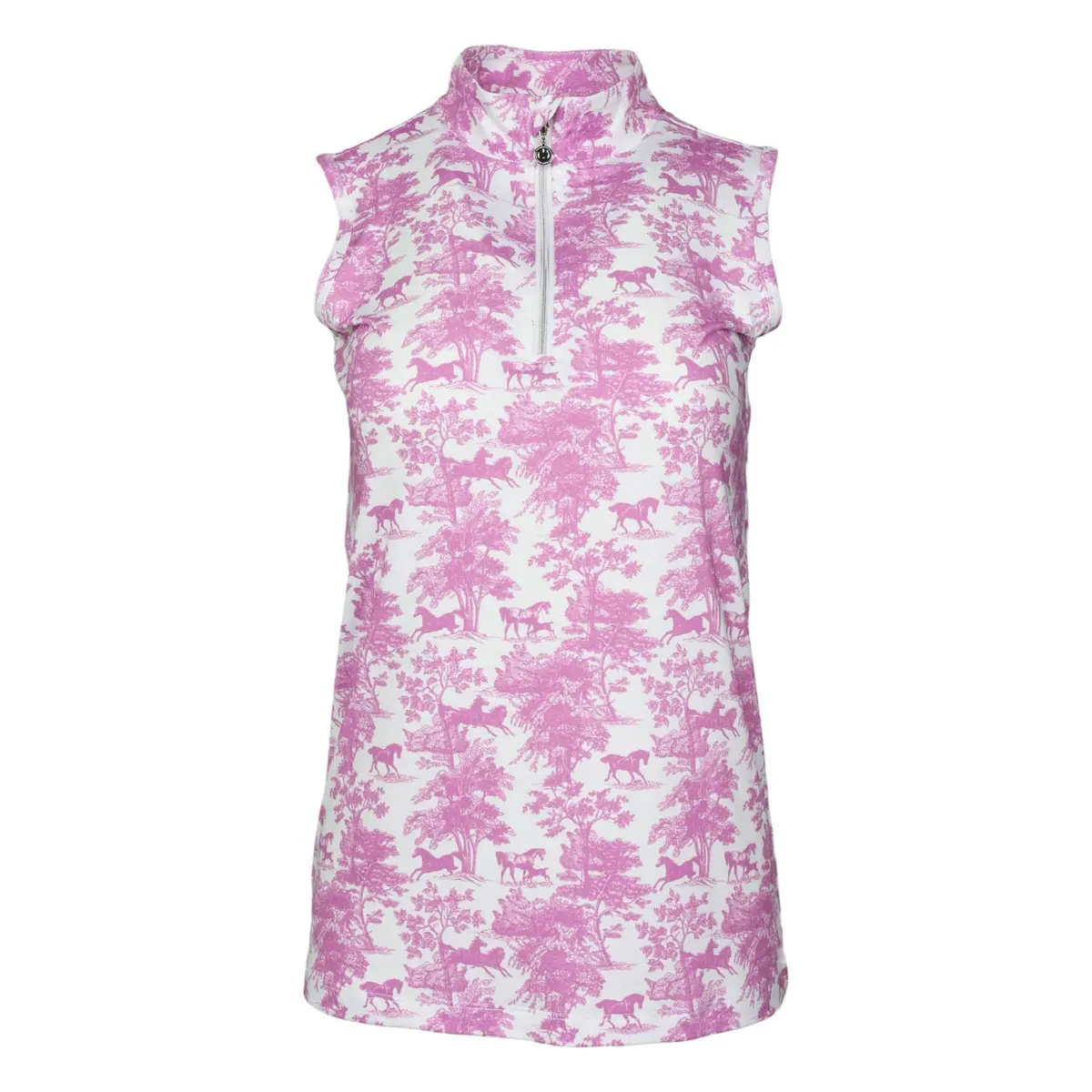 Dapplebay Equestrian Toile 1/4 Zip Light Riding Top - Sleeveless-Rose/White 1