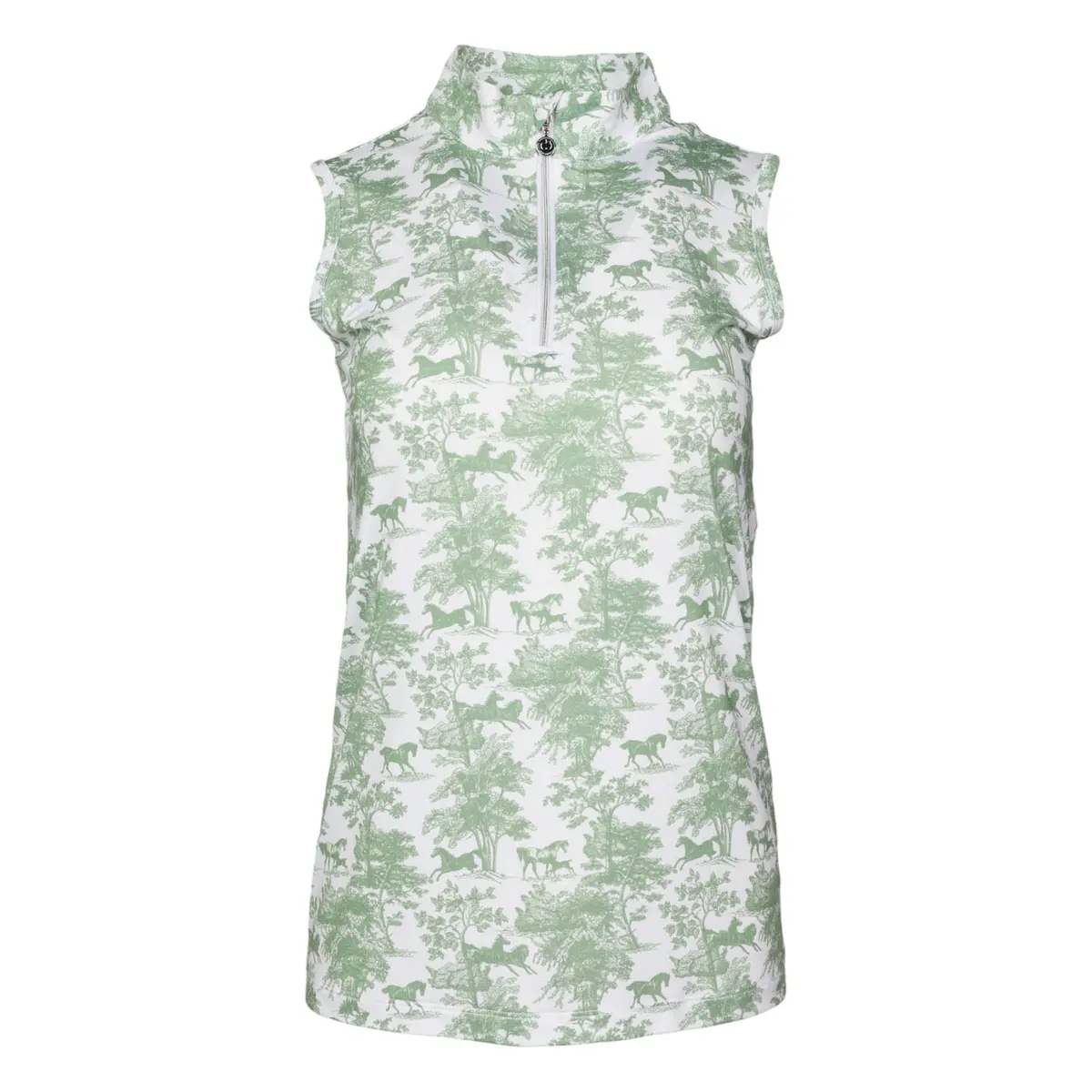 Dapplebay Equestrian Toile 1/4 Zip Light Riding Top - Sleeveless-Green/White 4