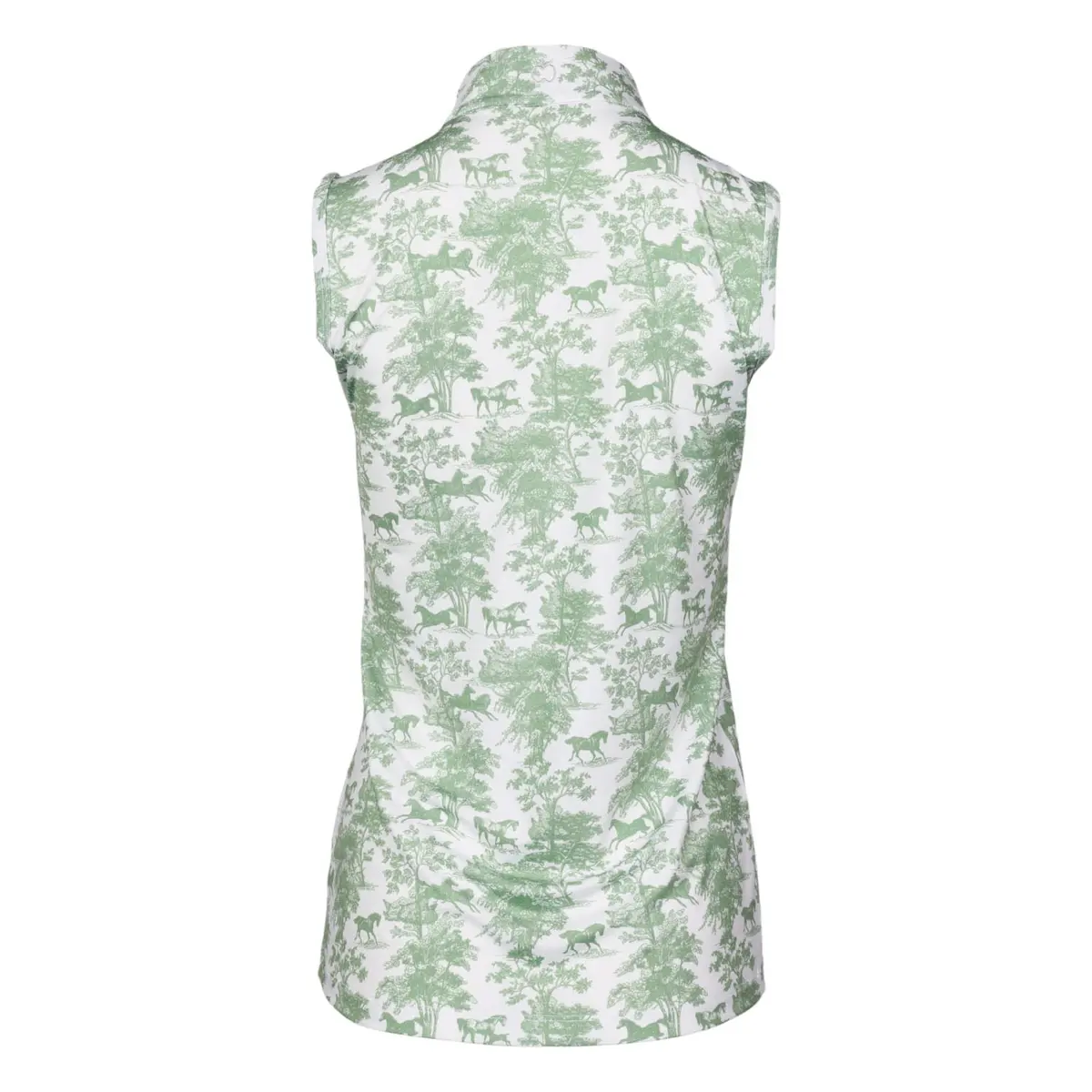 Dapplebay Equestrian Toile 1/4 Zip Light Riding Top - Sleeveless-Green/White 2