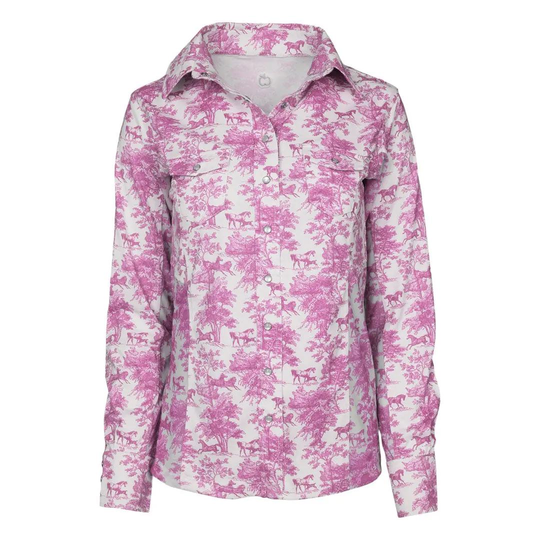 Dapplebay Equestrian Toile Button Down Western Shirt-Rose/White 1