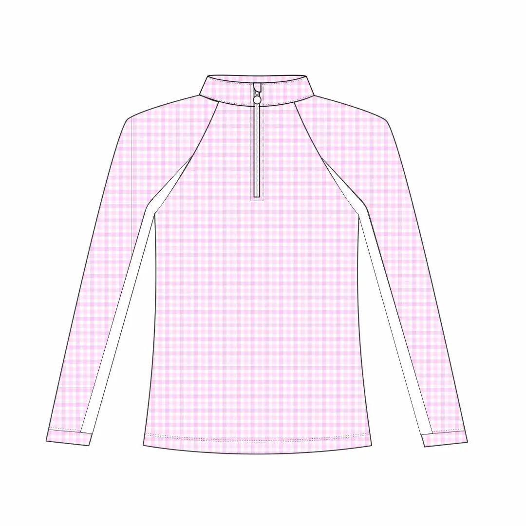 Dapplebay Kids Pink Gingham 1/4 Zip - Long Sleeve 1