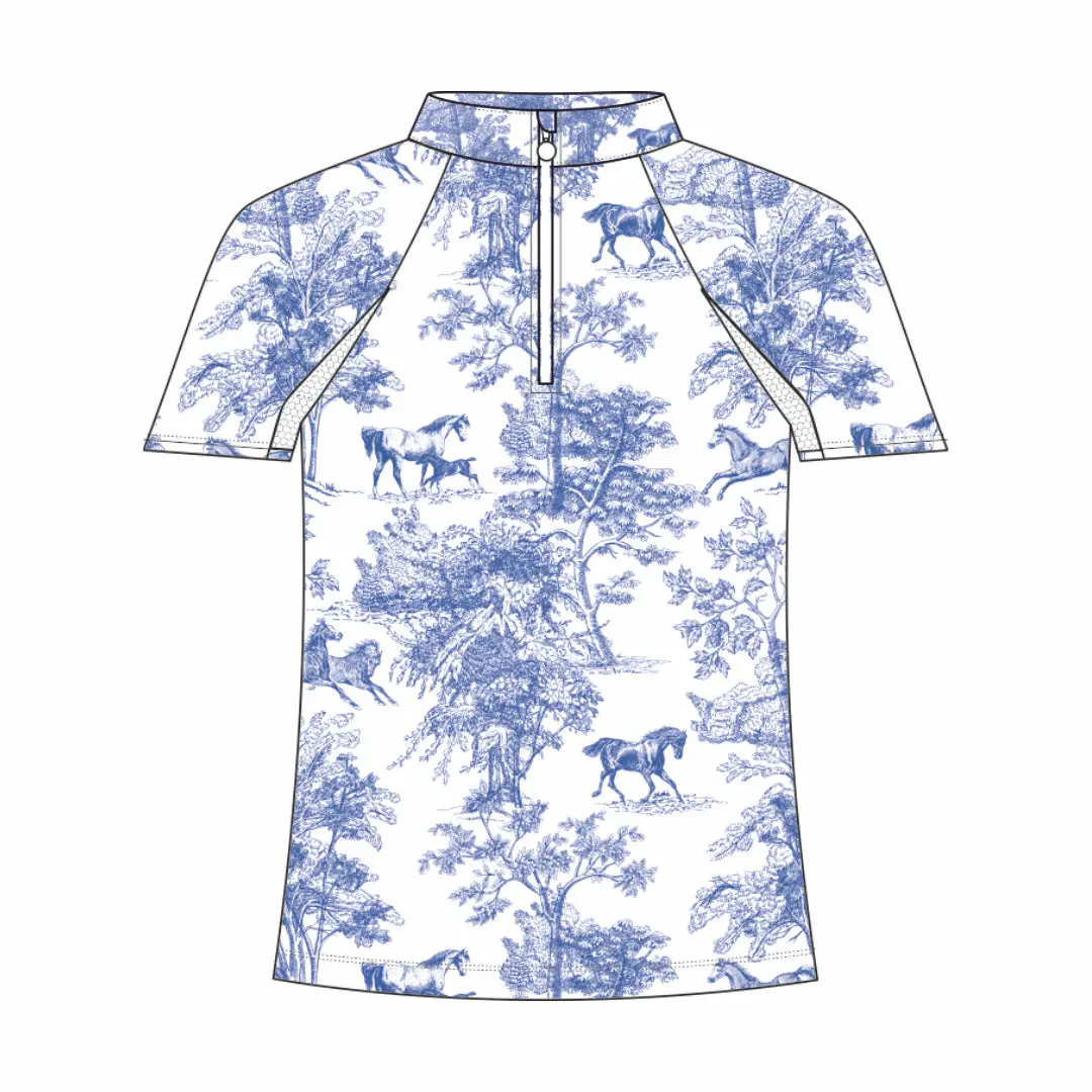 Dapplebay Kids Blue Equestrian Toile 1/4 Zip - Short Sleeve 1
