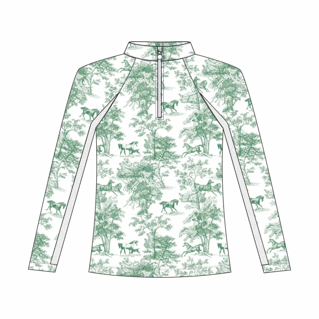 Dapplebay Kids Green Equestrian Toile 1/4 Zip - Long Sleeve 1
