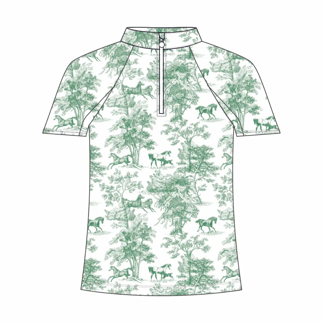 Dapplebay Kids Green Equestrian Toile 1/4 Zip - Short Sleeve 1