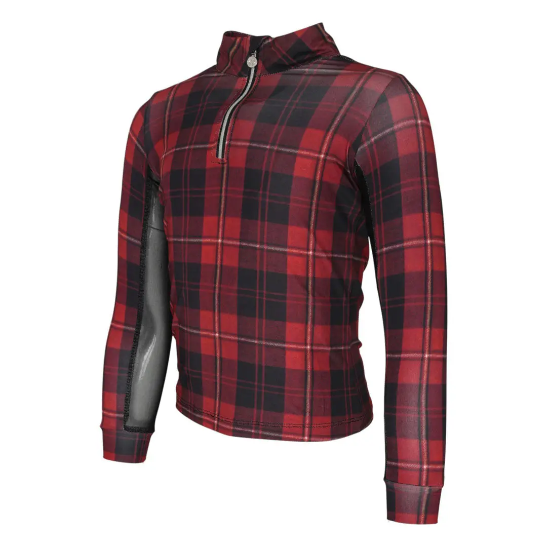 Dapplebay Holiday Plaid Kid's 1/4 Zip Riding Top-Red 1
