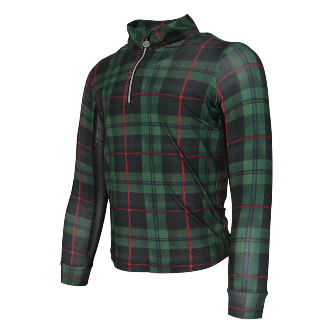 Dapplebay Holiday Plaid Kid's 1/4 Zip Riding Top-Green 1
