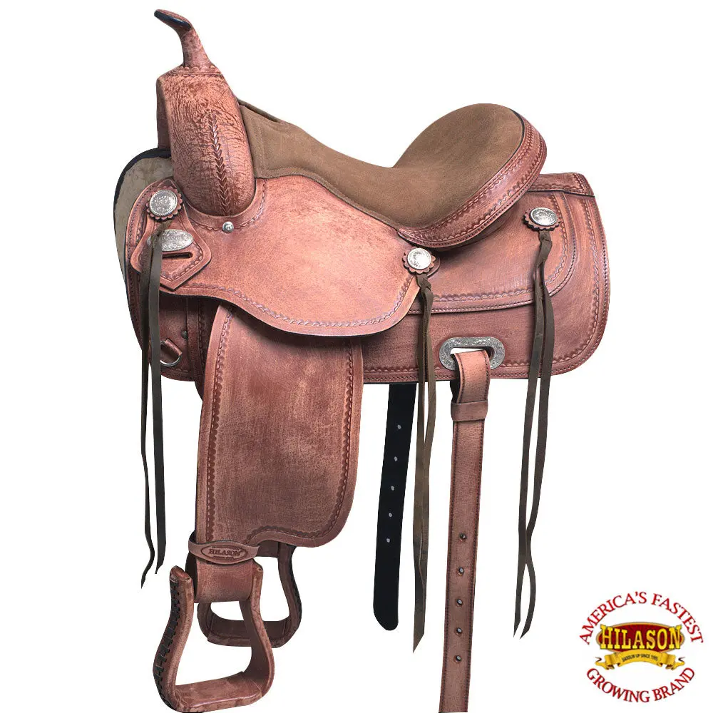 Hilason Western Horse Saddle American Leather Treeless Trail Pleasure | Barrel For Horses 1