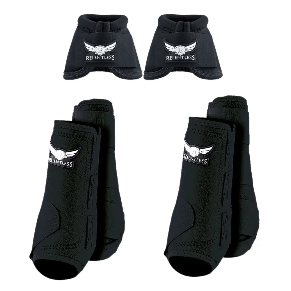 Black Cactus Ropes Trevor Brazile Relentless Front Rear Sport Bell Boot 6 Pack Horse Leg Small Medium Large 1